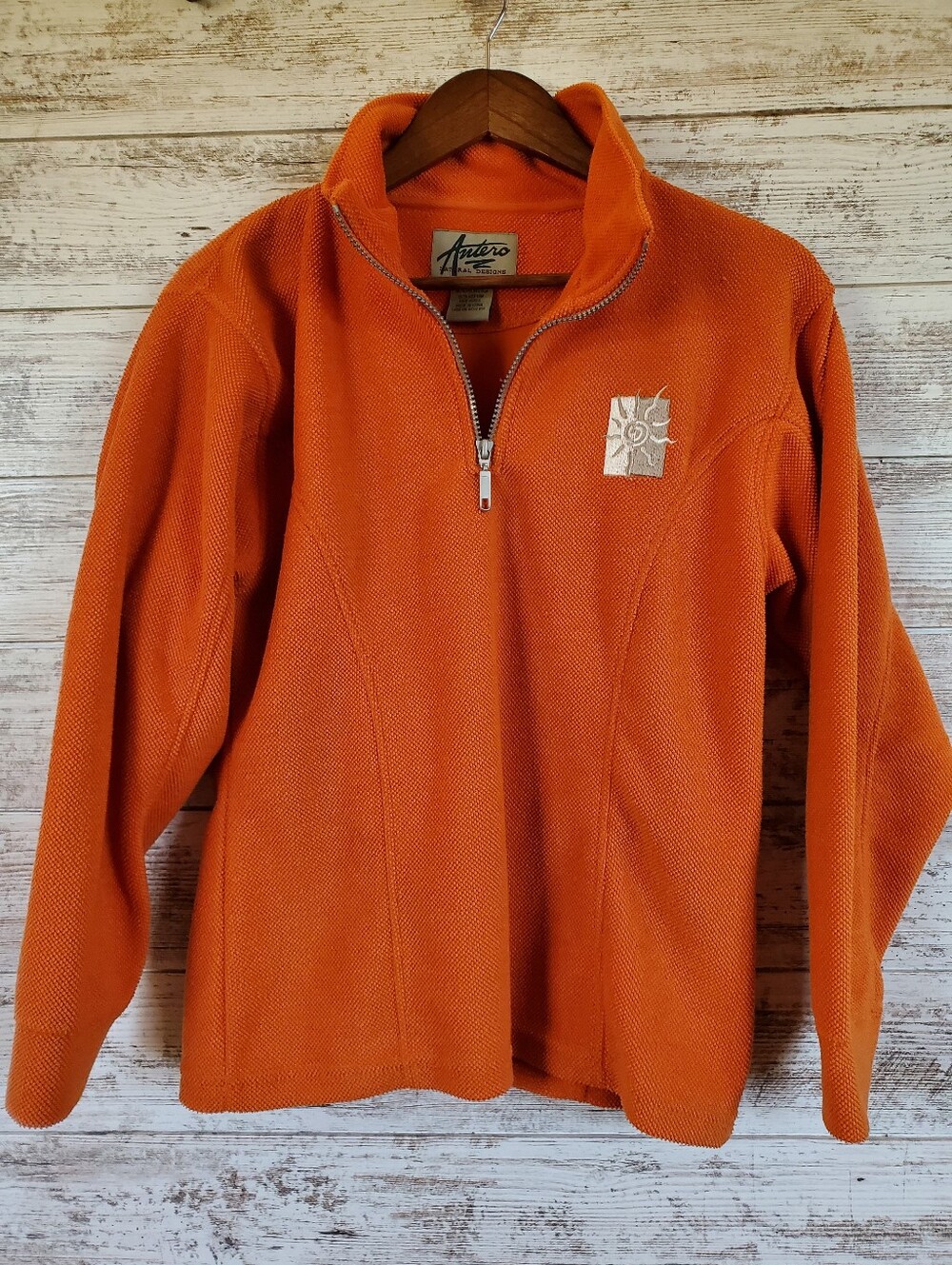 Antero Vintage 1/4 Zip Orange Fleece Pullover Jacket Sun Logo Activewear - Picture 1 of 11